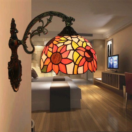 8 Inch European Stained Glass Sunflower Style Wall Light