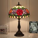 12 Inch European Stained Glass Rose Style Table Lamp