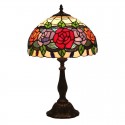 12 Inch European Stained Glass Rose Style Table Lamp