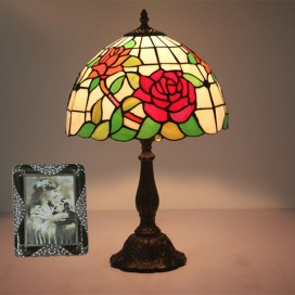 12 Inch European Stained Glass Rose Style Table Lamp