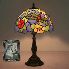 12 Inch European Stained Glass Dragonfly Style Table Lamp