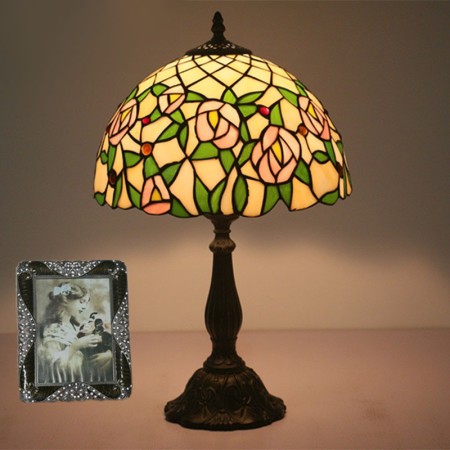 12 Inch European Stained Glass Rose Style Table Lamp