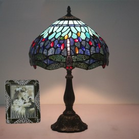 12 Inch European Stained Glass Dragonfly Style Table Lamp