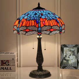 16 Inch European Stained Glass Dragonfly Style Table Lamp