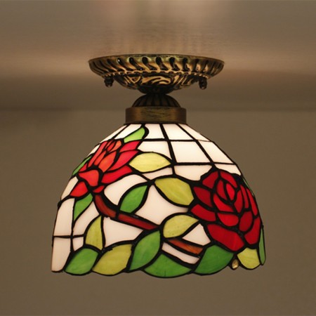 8 Inch European Stained Glass Rose Style Flush Mount