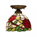 8 Inch European Stained Glass Rose Style Flush Mount