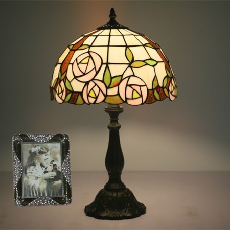 12 Inch European Stained Glass Rose Style Table Lamp