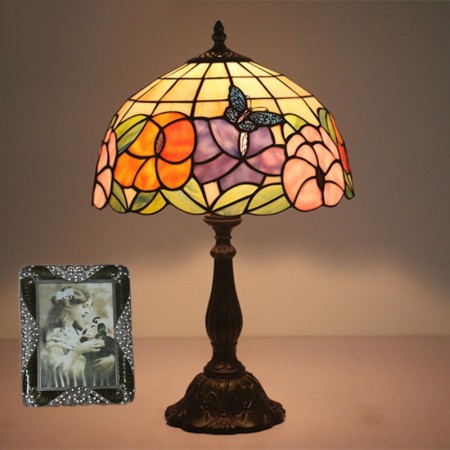 12 Inch European Stained Glass Butterfly Style Table Lamp