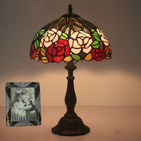 12 Inch European Stained Glass Rose Style Table Lamp