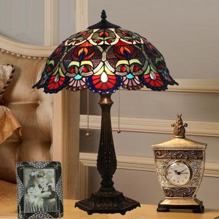 16 Inch European Stained Glass Baroque Style Table Lamp