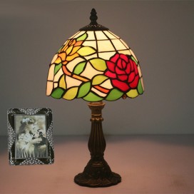 8 Inch European Stained Glass Rose Style Table Lamp