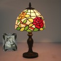 8 Inch European Stained Glass Rose Style Table Lamp