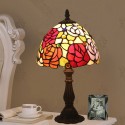 8 Inch European Stained Glass Rose Style Table Lamp