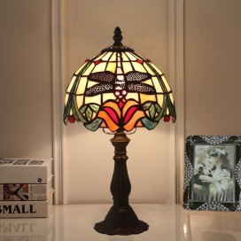 8 Inch European Stained Glass Dragonfly Style Table Lamp