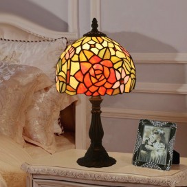 8 Inch European Stained Glass Rose Style Table Lamp