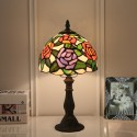 8 Inch European Stained Glass Rose Style Table Lamp