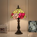 8 Inch European Stained Glass Rose Style Table Lamp