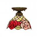 8 Inch European Stained Glass Rose Style Flush Mount