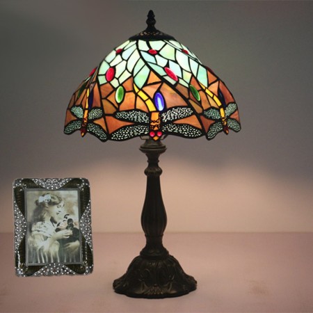 12 Inch European Stained Glass Dragonfly Style Table Lamp