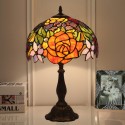 12 Inch European Stained Glass Rose Style Table Lamp