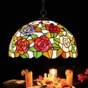 16 Inch Retro Rose Stained Glass Pendant Light