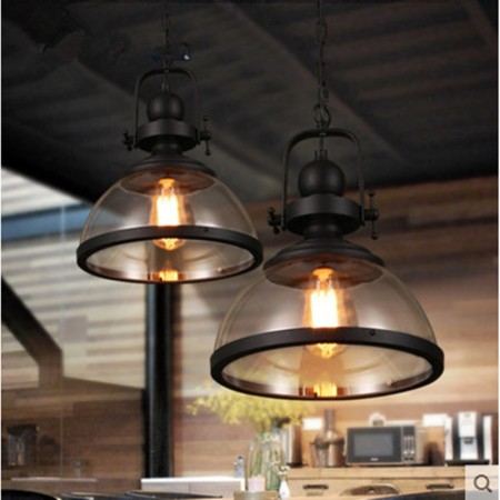 Retro 1 Light Steel Pendant Light with Glass Shade