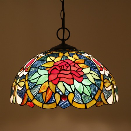 16 Inch European Stained Glass Pendant Light