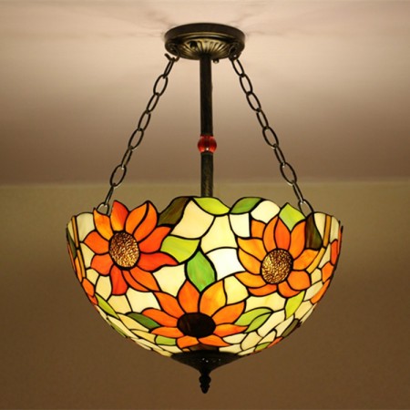 16 Inch European Stained Glass Flush Mount