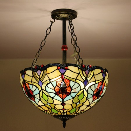 16 Inch European Stained Glass Flush Mount