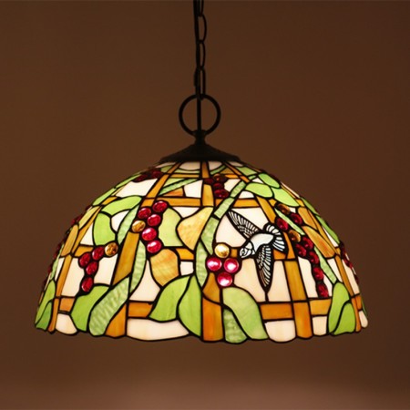 16 Inch European Stained Glass Grape Style Pendant Light