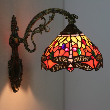 8 Inch European Stained Glass Dragonfly Style Wall Light