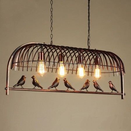 4 Light Rustic/ Lodge Retro Birdcage Pendant Light with Steel Shade