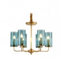 Fine Brass 6 Light Chandelier with Glass Shades