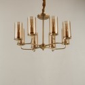 Fine Brass 8 Light Chandelier with Glass Shades