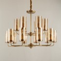 Fine Brass 16 Light Chandelier with Glass Shades