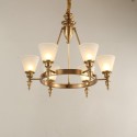 Round Fine Brass 6 Light Chandelier with Glass Shades