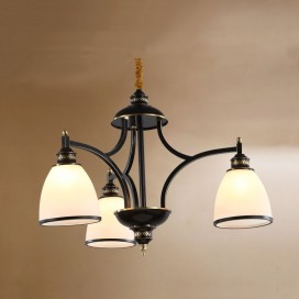 Black Fine Brass 3 Light Chandelier with Glass Shades