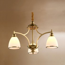 Fine Brass 3 Light Chandelier with Glass Shades