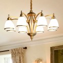 Fine Brass 8 Light Chandelier with Glass Shades