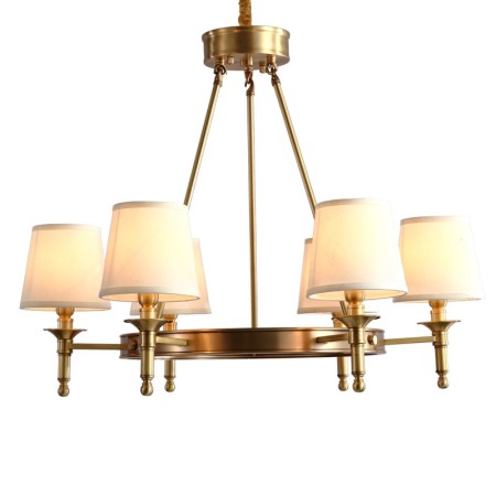 Fine Brass 6 Light Chandelier with Fabric Shades