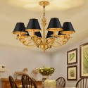 Fine Brass 8 Light Chandelier with Fabric Shades