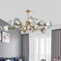 Fine Brass 15 Light Chandelier with Blue Glass Shades