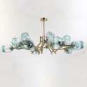 Fine Brass 15 Light Chandelier with Blue Glass Shades