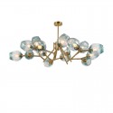 Fine Brass 15 Light Chandelier with Blue Glass Shades