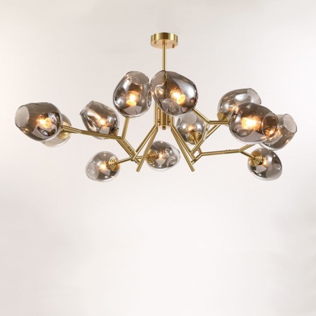 Fine Brass 12 Light Chandelier with Blue Glass Shades