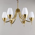 Fine Brass 6 Light Chandelier with Glass Shades