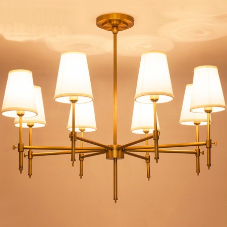 Fine Brass 8 Light Chandelier with Fabric Shades