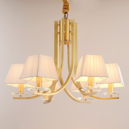 Fine Brass 6 Light Crystal Chandelier with Fabric Shades