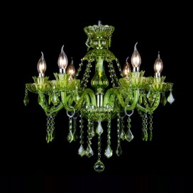 6 Light Dark Green Candle Style Crystal Chandelier