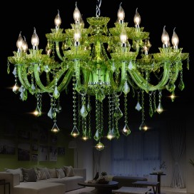 18 Light (12+6) 2 Tiers Dark Green Candle Style Crystal Chandelier